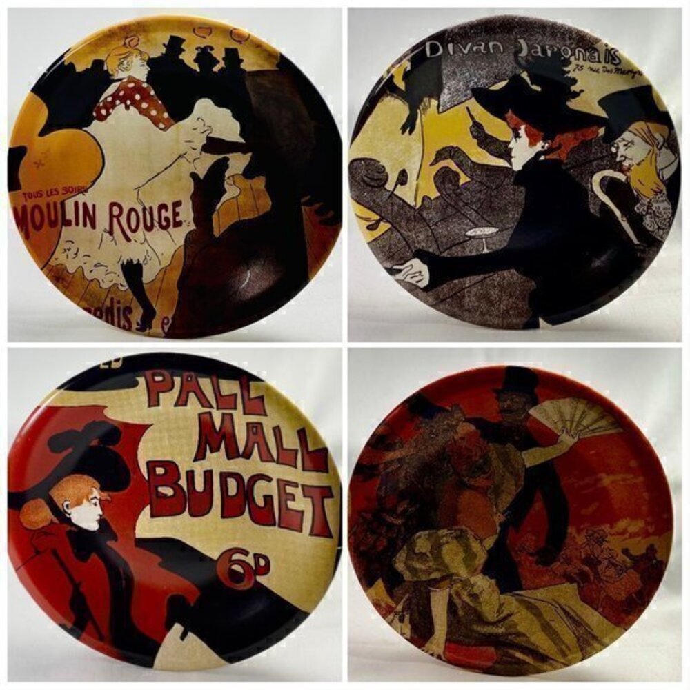 Centrum Vintage Poster Art Collection Set of 4 Salad Plates 8 1/8"D Moulin Rouge